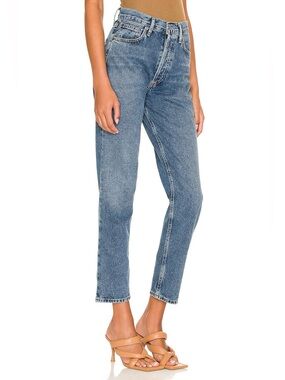 Agolde Fen High-Rise Relaxed Straight Jeans in Medium Blue Wash